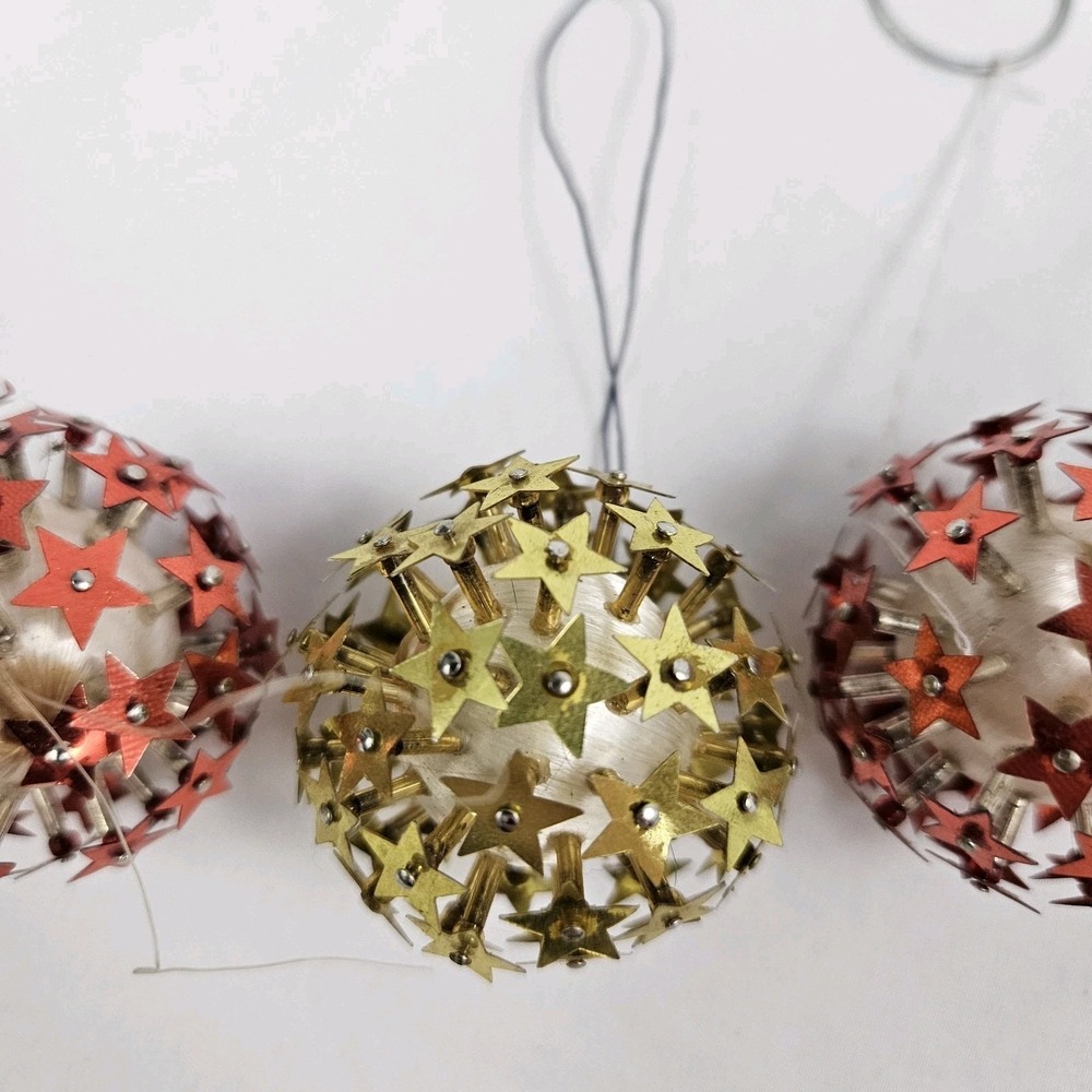 Vintage Push Pin Ornaments Metallic Starburst Christmas Tree Atomic MCM